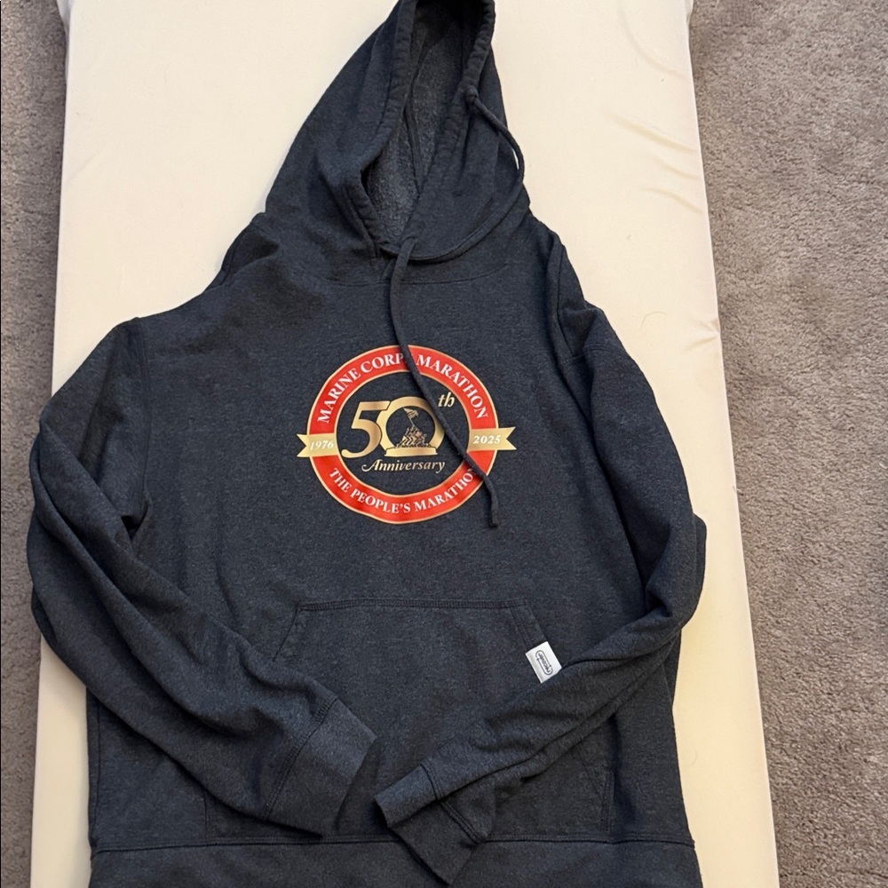 Marine Corps Marathon Men's Charcoal Hoodie with 50th Anniversary Emblem